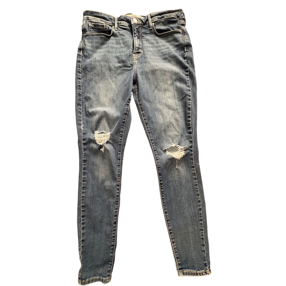 Signature Levi Strauss Super Skinny Jeans Womens 14 Blue Good Distressed Shaping